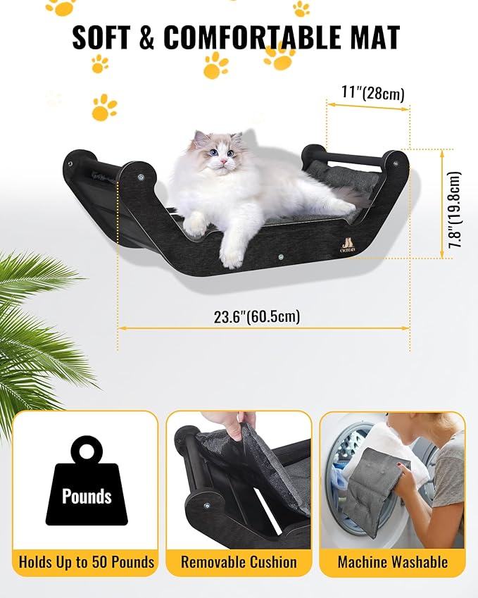 Wooden Cat Wall Shelves with 3 Steps – Space-Saving Wall Mounted Cat Tree Set, Modern Climbing Wall Furniture & DIY Shelves Kit for Small Apartments, Cat Bed for Sleeping, Playing and Climbing