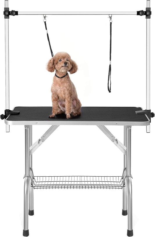 36" Dog Grooming Table, Folding Pet Grooming Table With Arm & Nosse & Mesh Tray For Bathing, Trimming, Drying, Grooming, Maximum Capacity Up To 330 Lbs