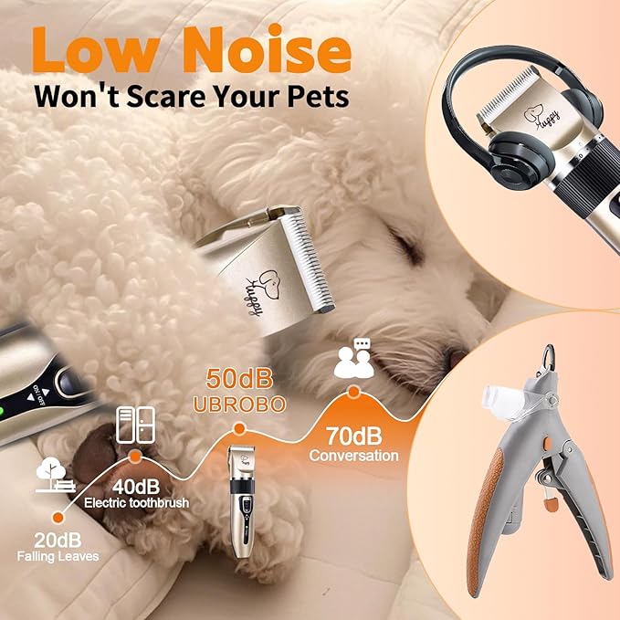Dog Hair Clippers for Pet Grooming Kit Paw Trimmer Nail Grinder for Grooming Waterproof/Low Noise Rechargeable Cordless Dog Clippers for Pet Cats Dogs