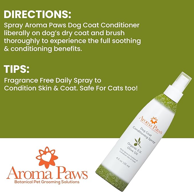 Scented Dog Coat Spray – Cleansing, Conditioning, Moisturizing – Toxin Free – Aromatic Grooming Puppy Spray – Loosens Knots, Tangles – 4.5 oz., Dog Coat Olive Oil Detangling Spray