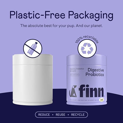 Finn Digestive Probiotics for Dogs - Complete Digestive System Support with Pumpkin, Prebiotics, & Live Probiotics - Vet Recommended & Made in The USA - 90 Soft Chews