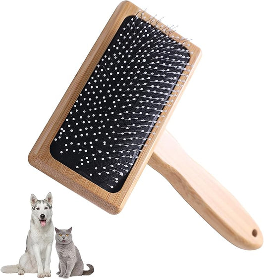 Dog Brush for Removing Shedding, Tangles and Fluff, Pin Brush for Dogs and Cats with Bamboo Handle, 1 Count, Oblong, All Hair Type, Pet Grooming Brush, Promotes Pet Relaxation