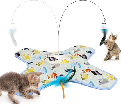 3 in 1 Interactive Kitten Toys for Indoor Cats with Moving Feather,Interesting Cat Toy for Exercise and Play,Hide and Seek Concealed Moving Feather Wand,Cat Enrichment Toys for Bored Indoor Adult Cats