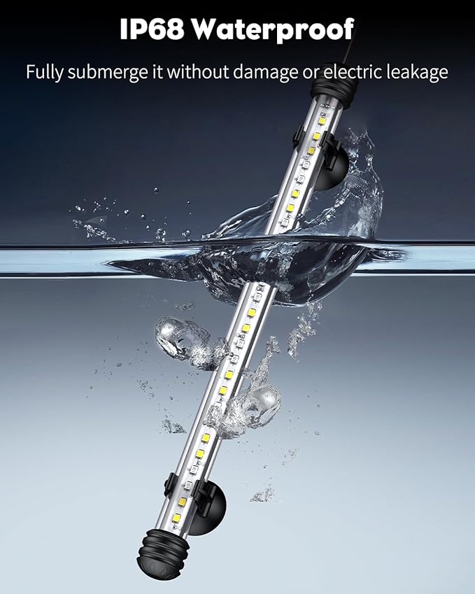 Pawfly 5 W Aquarium LED Light 11 Inch Underwater Fish Tank Light with Full Spectrum IP68 Waterproof White Blue Red Lights with Daytime & Night Mode Timer Auto On/Off and Adjustable Brightness