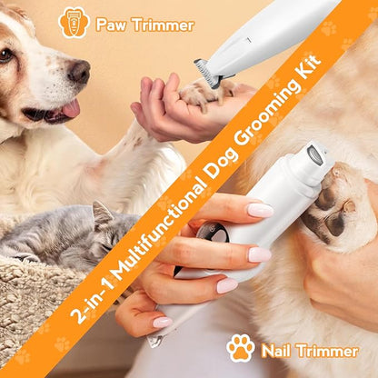 Dog Paw Trimmer for Grooming, 2 in 1 Dog Nail Trimmer with Light, Electric Dog Paw Hair Trimmer, Quiet Dog Clippers Grooming Kit, Paw Shavers for Dogs Feet, Safe Dog Nail Trimmer for Small Large Dogs