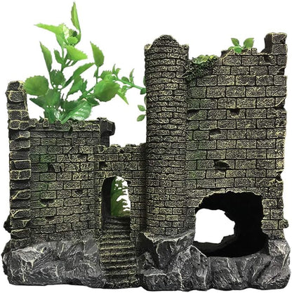 SLOCME Aquarium Medieval Resin Castle Decoration - Realistic Fish Tank Castle Accessory, Shelter for Betta Fish & Reptile
