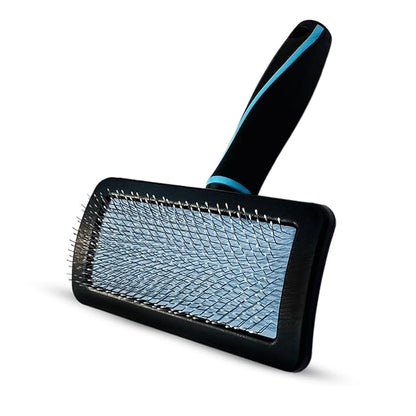 Pet Slicker Brush (Medium Size, Black) for Grooming Pet Hair with Fluff Detangle Style  Dog Brush for Long & Short Haired Dogs for Goldendoodles  Curved Pin for  Removes Tangles & Loose Fur