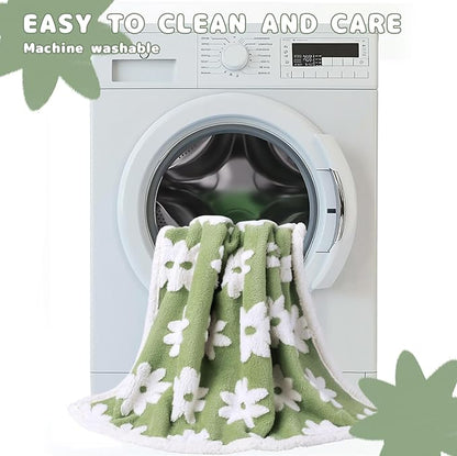 Luciphia Waterproof Pet Blanket for Medium Large Dogs Washable Fluffy Thick Jacquard Shag Fleece Warm Sherpa 3D Textured Flower Print for Cats Puppy Couch Protection (Green,85x57 inches)