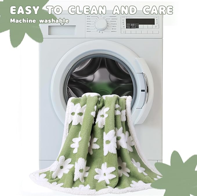 Luciphia Waterproof Pet Blanket for Medium Large Dogs Washable Fluffy Thick Jacquard Shag Fleece Warm Sherpa 3D Textured Flower Print for Cats Puppy Couch Protection (Green,67x57 inches)