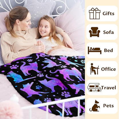 Cute Cat Blanket Gifts for Girls Women, Aesthetic Cat Throw Blankets for Sofa Couch Bed, 60x80 Inch Lap Size Cozy Fuzzy Throws for Kids Teens Adults