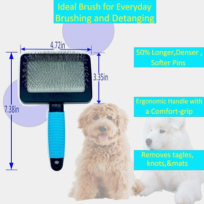 Dog Brush For Long Haired Dogs Poodles-Dog brushes for grooming&shedding-Large Firm Slicker Brush for Goldendoodles-With Soft Massage Grooming Stainless Steel Pins, Pet Grooming Wire Brush-25mm(1")