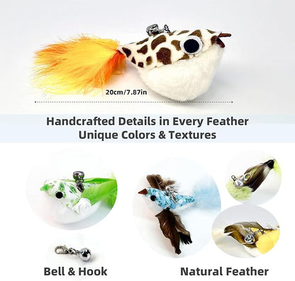 11 PCS Multi-Functional Cat Toy Replacement Heads – Realistic Handmade Bird Teasers with Bells & Detachable Clip, for Interactive Play, Indoor Enrichment & Home Decoration