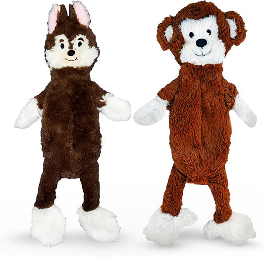FGA MARKETPLACE Monkey-Fox Flat NO Stuffing NO Squeak Plush Dog Toy, Funny Style Will Entertain Your Dog for Hours, Recommended for Small and Medium Dog 21 INCH Long