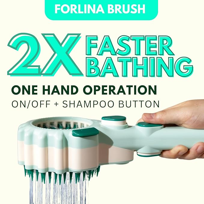 Forlina multi-functional dog shower attachment | one handed operation dog shampoo brush with low joint stress | Large