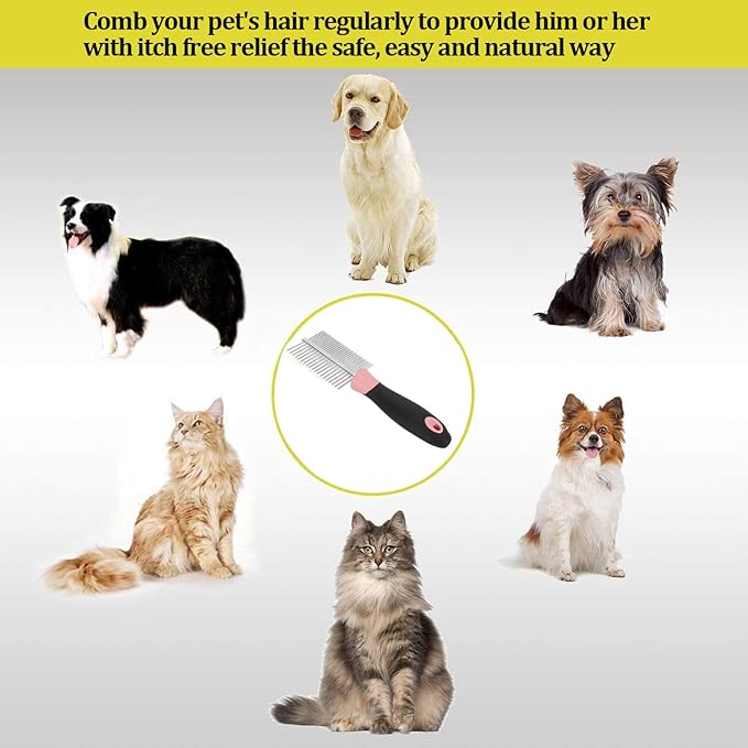 Double-Sided Dog Comb, Pet Detangler Brush for Long & Curly Hair in Dogs & Cats, Dog Grooming Brush Prevents Matted Fur, Dematting Comb for Detangling Matted or Knotted Undercoat Hair (Pink)