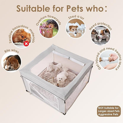 EHEYCIGA 42x42x26 Inches Puppy Playpen for Dogs & Cats Indoor or Outdoor - Dog Play Pen with Door, Dog Fence for Small Pets with Heavy-Duty Oxford & Steel Frame, with Cover