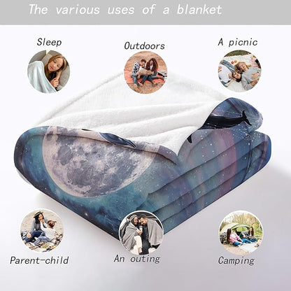 Dolphin and Moon Throw Blanket - Soft, Cozy, Lightweight Flannel, Warm, Plush, Fuzzy Decor for Couch, Office, Travel - Mystical Night Sky and Ocean Design 60_80 Inch