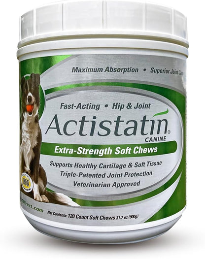 Actistatin Canine Large Dog Soft Chews, 120ct  Patented Extra-Strength Joint, Cartilage, Soft Tissue Supplement: Glucosamine, Chondroitin, Manganese, MSM, L-Carnitine  High Absorption, Fast Results