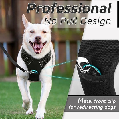 Dog Harness, No-Pull Pet Harness with 2 Leash Clips, Adjustable Soft Padded Dog Vest, Reflective No-Choke Pet Oxford Vest with Easy Control Handle for Medium Dogs, Black,