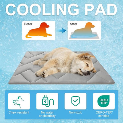 BEAUTYZOO Dog Cooling Mat for Medium Dogs, 36"x23" Cooling Dog Bed Washable, Foldable Cat Ice Cool Pad for Summer, Reversible Pet Freeze Cushion Blanket for Kennel Cage Sofa Bed Floor Car Seat, Grey M
