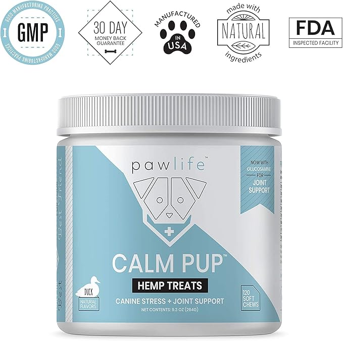 Organic Hemp Oil Infused Calming Chews for Dogs Anxiety - Dogs Essentials for Relief from Travel, Thunder, Separation, Barking, and Fireworks, Joint Pain, Arthritis, Pain Support - Pawlife Calm Pup