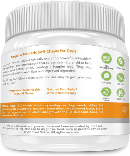 Turmeric for Dogs Anti Inflammatory Pain Relief | Organic Curcumin Dog Supplement with Collagen & Bioprene, Anti Inflammatory for Dogs, Supports HIPS, Joints & Mobility | 60 Count