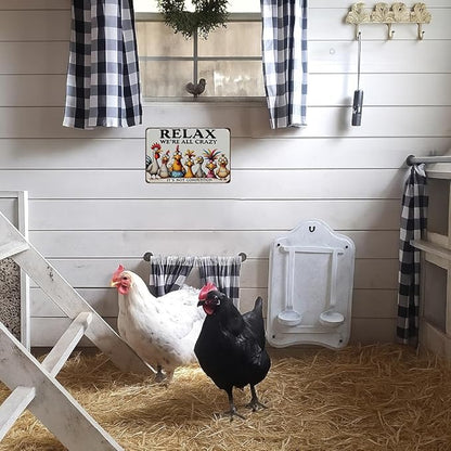 Funny Chicken Gifts Relax We‘re All Crazy It's Not Competition Tin Sign for Home Farm Chicken Coop Farmhouse Kicthen Garden Decor 8 X 12 Inch (3621)