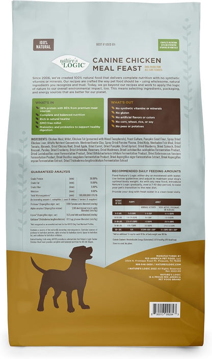 Nature's Logic Dry Dog Food - 100% Natural - No Synthetics - For All Ages, Sizes, Breeds - Free From Common Allergens, High Protein - Chicken Meal Feast, 4.4lbs