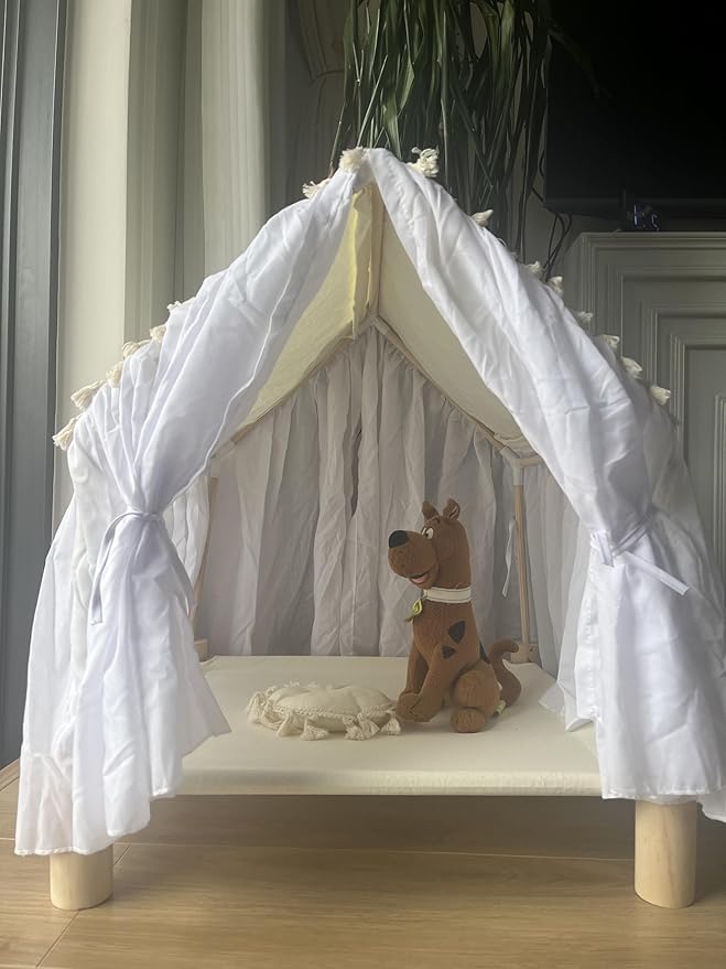 ABULU Pet House Tent Dog Kennel and Cat Kennel: Detachable and Washable, Cute Princess Room Small Dog Teddy Bed (White)