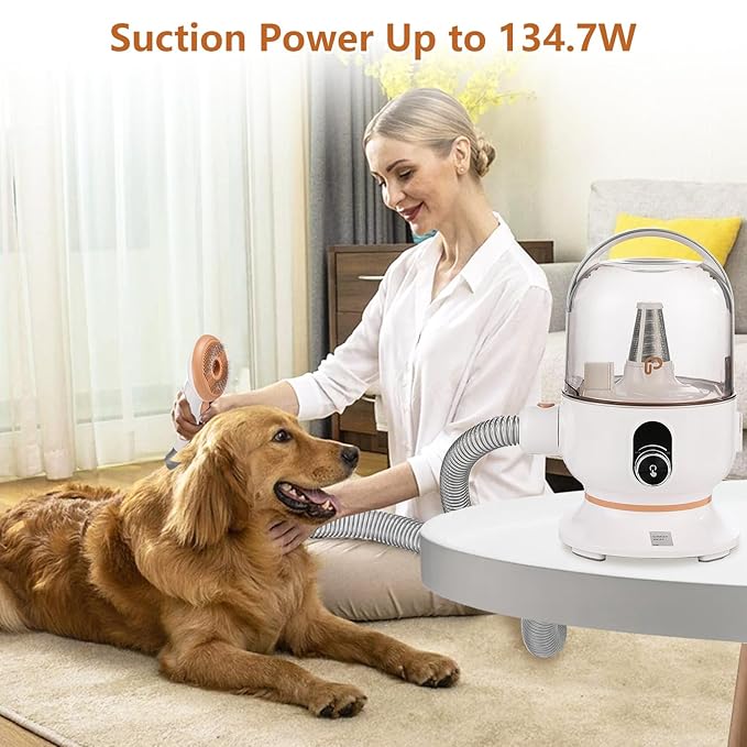 Dog Hair Vacuum & Pet Grooming Kit, 5 in 1 Pet Grooming for Dogs Cats, 2L Large Capacity Pet Hair Vacuum, Low Noise Dog Hair Vacuum for Shedding Pet Hair, Home Cleaning, White