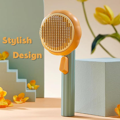 Pumpkin Cat Dog Brush, Self Cleaning, for Shedding, Pet Grooming Brush for Short and Long Haired Cats Dogs, Green