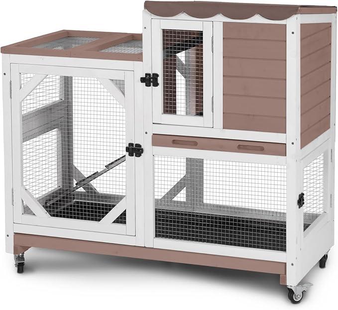GUTINNEEN Rabbit Hutch Indoor 2 Story with 5 Doors, Outdoor Bunny Cage with Movable Wheels and Easy Clean Trays for Guinea Pig Cage 39.37" L