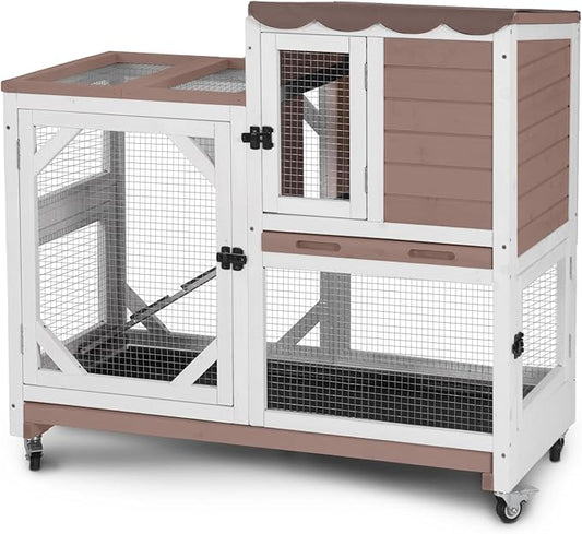 GUTINNEEN Rabbit Hutch Indoor 2 Story with 5 Doors, Outdoor Bunny Cage with Movable Wheels and Easy Clean Trays for Guinea Pig Cage 39.37" L