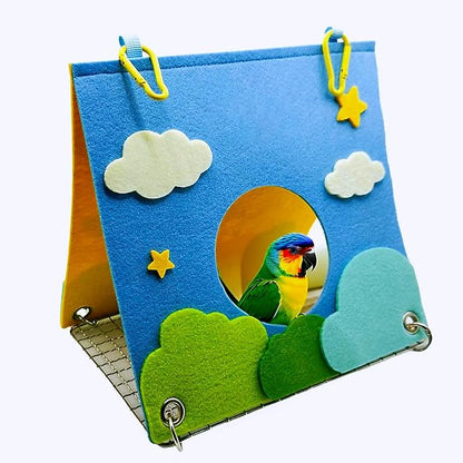 Felt Bird Bed for Cage with 304 Stainless Steel Grid - Large Size (9.4"x6.3"x8.3") - Hanging Hammock Swing Bird Tents for Parakeets, Budgies, Conures -Azure