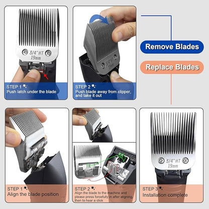 3/4HT Detachable Pet Dog Grooming Stainless Steel Blades,Compatible with Andis/Oster A5,Wahl KM10 Series Dog Clippers,Cut Length 3/4"(19mm)