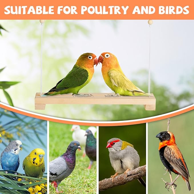 40cm Natural Wooden Chicken Swing Perch with Iron Monkey Decoration & Adurable Rope - Safe Poultry Toy for Hens, Birds with Wooden Beads & Durable Design