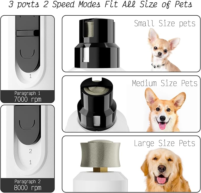 K&K Dog Nail Grinder with 2 LED Light for Large Medium Small Dogs Professional 2-Speed Powerful Electric pet Nail Clipper which Gentle and Painless Paws Grooming & Smoothing Tool (White)