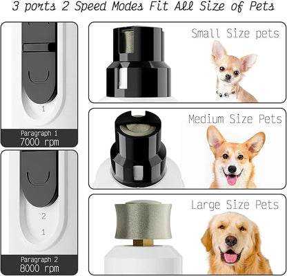 K&K Dog Nail Grinder with 2 LED Light for Large Medium Small Dogs Professional 2-Speed Powerful Electric pet Nail Clipper which Gentle and Painless Paws Grooming & Smoothing Tool (White)