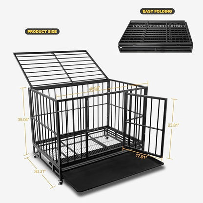 48 Inch Heavy Duty Dog Crate with Secure Locking System, Escape-Proof Dog Cage Kennel for Medium to Large Dogs, Indestructible Chew-Resistant Design, Dual Doors & Easy-Clean Removable Tray