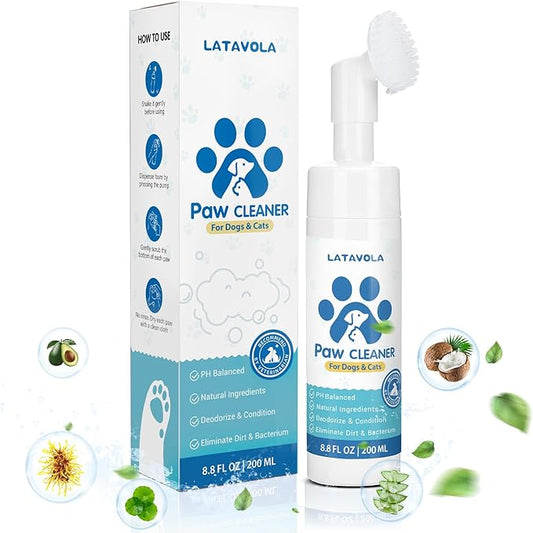 Dog Paw Cleaner, No-Rinse Foaming Cleanser, Moisturizing & Deodorizing Paw Wash with Silicone Bristle Brush, Deep Clean, Easy & Portable Paw Cleaner for Dogs