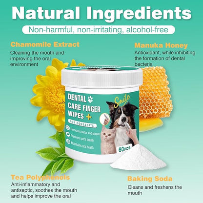 Dog Teeth Cleaning Wipes, Pre-Soaked Pet Tooth Finger Wipes, Soothing Cleaning Pet Teeth, Reducing Tartar and Plaque, Freshening Breath, Maintaining Your Dog's Oral Health