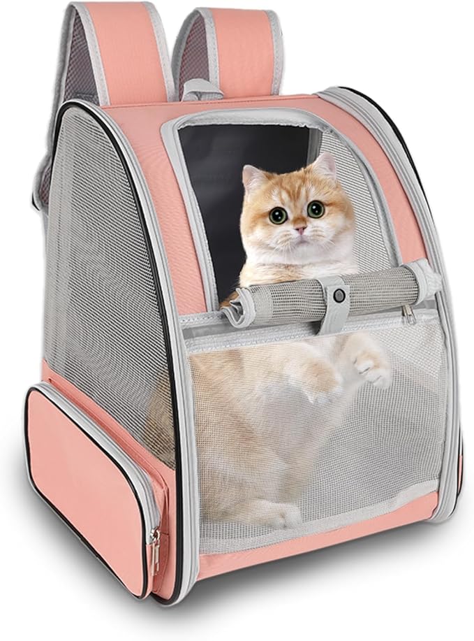 Cat Backpack Carrier,Pet Carrier Airline Approved for Small Dog Cat Puppy Kitten Bunny,Ventilated Mesh Design Animal Backpack for Hiking Camping Travel Bag (Pink)
