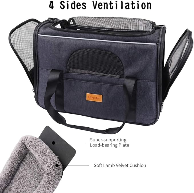 Morpilot Pet Carrier Bag, Portable Cat Carrier Bag Top Opening, Removable Mat and Breathable Mesh, Foldable Cat Carrier Transport Bag for Dogs and Cats, with Shoulder Strap and Pet Bowl Gray