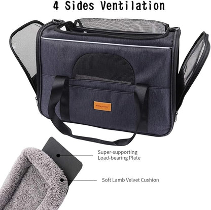 Morpilot Pet Carrier Bag, Portable Cat Carrier Bag Top Opening, Removable Mat and Breathable Mesh, Foldable Cat Carrier Transport Bag for Dogs and Cats, with Shoulder Strap and Pet Bowl Gray