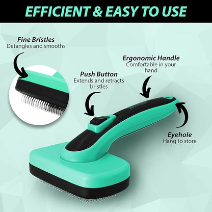 Dogs Self Cleaning Slicker Brush with Comb | Shedding & Grooming Tool | Gentle on Sensitive Skin | Removes Loose Fur, Undercoat, Mats | Suitable for Large, Medium, Small Breeds.