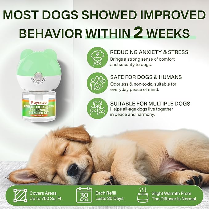 Dog Calming Diffuser with 3 Timing Functions, 6-in-1 Dog Anxiety Relief Diffuser Kit, 120-Day Anxiety Relief, Stress Relaxation Pheromones Calming for All Dogs (2 Diffusers + 4 Refills)