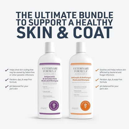 Veterinary Formula Clinical Care Antiparasitic & Antiseborrheic Medicated Dog Shampoo & Clinical Care Antiseptic and Antifungal Medicated Shampoo for Dogs & Cats