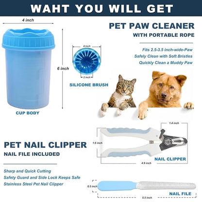 Dog Nail Trimmers Kit for Indoor Cats and Dogs, Pet Paw Cleaner with Bath Brush, Pet Nail Clipper with Sharp Blade and Precise Cutting Size, Pet Nail File to Refine the Nails After Cutting