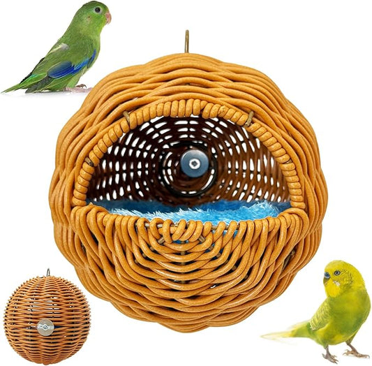 BNOSDM Rattan Bird Nest Parrot Nesting House Parakeet Nesting Soft Lovebird Warm Bed Sleeping for Parrots Bird Cage Accessories for Cockatiels Budgerigars Finches Canaries (G-Hole Style)
