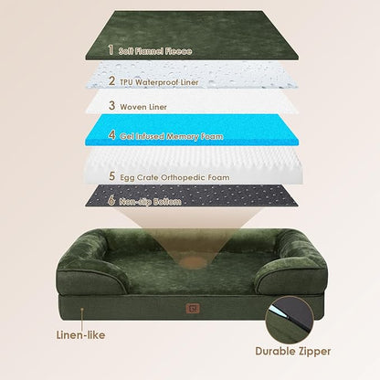 EHEYCIGA Orthopedic Dog Beds for Extra Large Dogs, Waterproof Memory Foam XL Dog Bed with Sides, Non-Slip Bottom and Egg-Crate Foam Big Dog Couch Bed with Washable Removable Cover, Dark Green